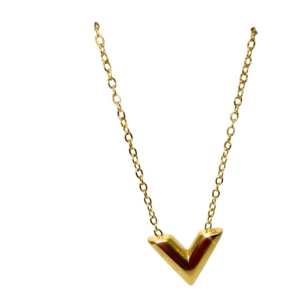 18K Gold Plated Stainless Steel V Pendant Necklace Womens - Picture 7 of 7